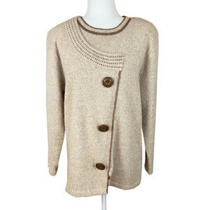Vintage Angela Baraldi Sweater Size M/L Beige Angora Wool Blend Faux Wrap Button